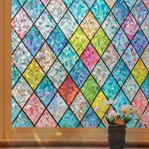 Stained Glass Window Film, Summer Window Clings, Window Decals For Glass Windows, Rainbow Privacy Static Cling Window Sticker, Sun Blocking UV Insulation Window Cover, No Glue Removable Home Decor Film