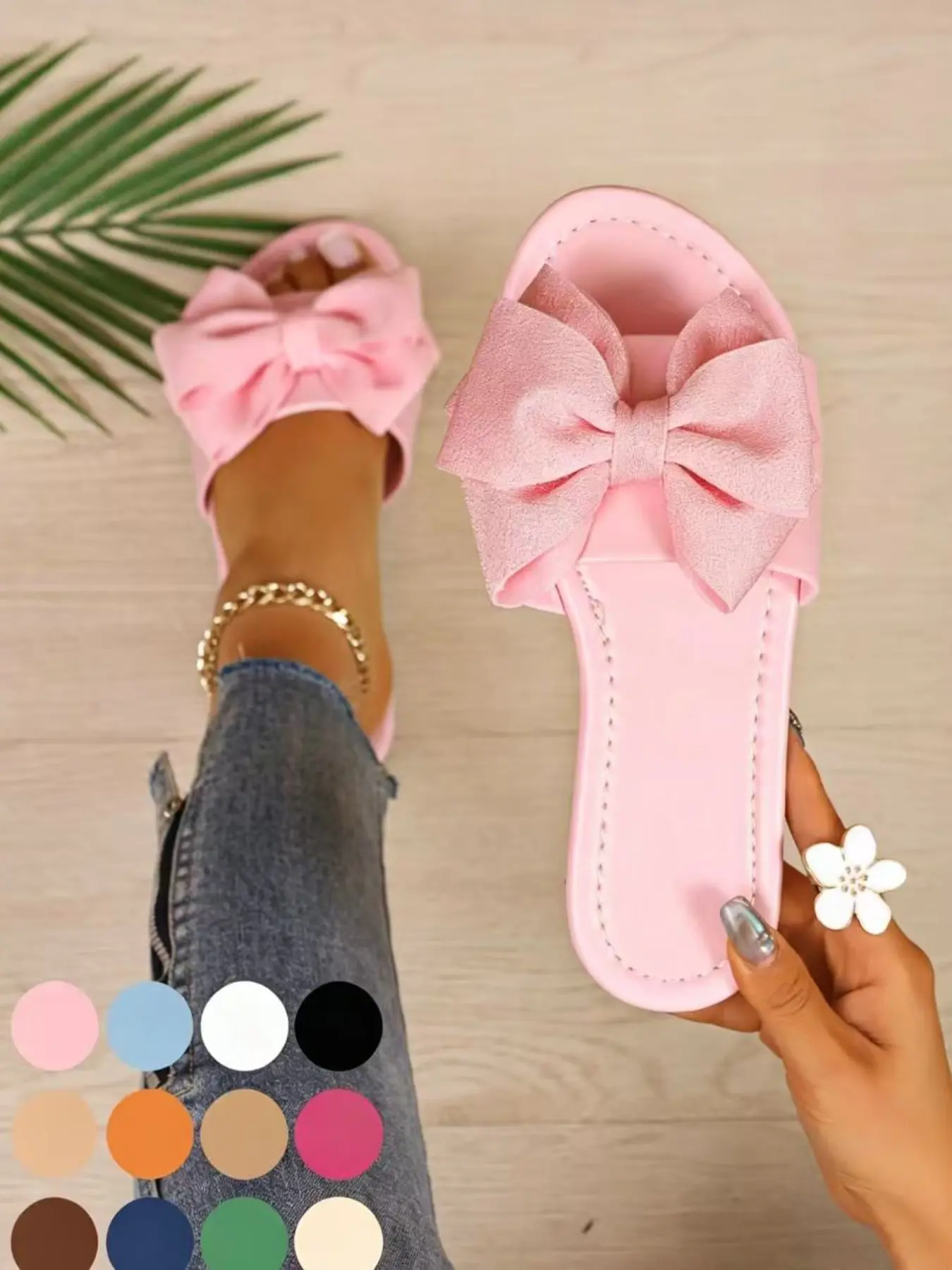Women's Chic Summer Slides, Big Bowknot Design, Sweet Style Slippers, Plus Size Available