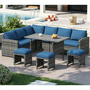Patio Furniture 7 Pieces Outdoor Durable Sectional Sofa Set with Cushions, Rattan Weather-Resistant Design Corner Loveseat Armrest Loveseat