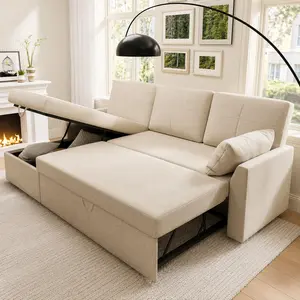 [Ships in 2 Boxes]  L-Shaped Sectional Storage Sofa with Chaise, Reversible Sleeper Sofa Bed, 2-in-1 Pull Out Couch Living Room Furniture/Best Gift Ideas/Christmas Gifts