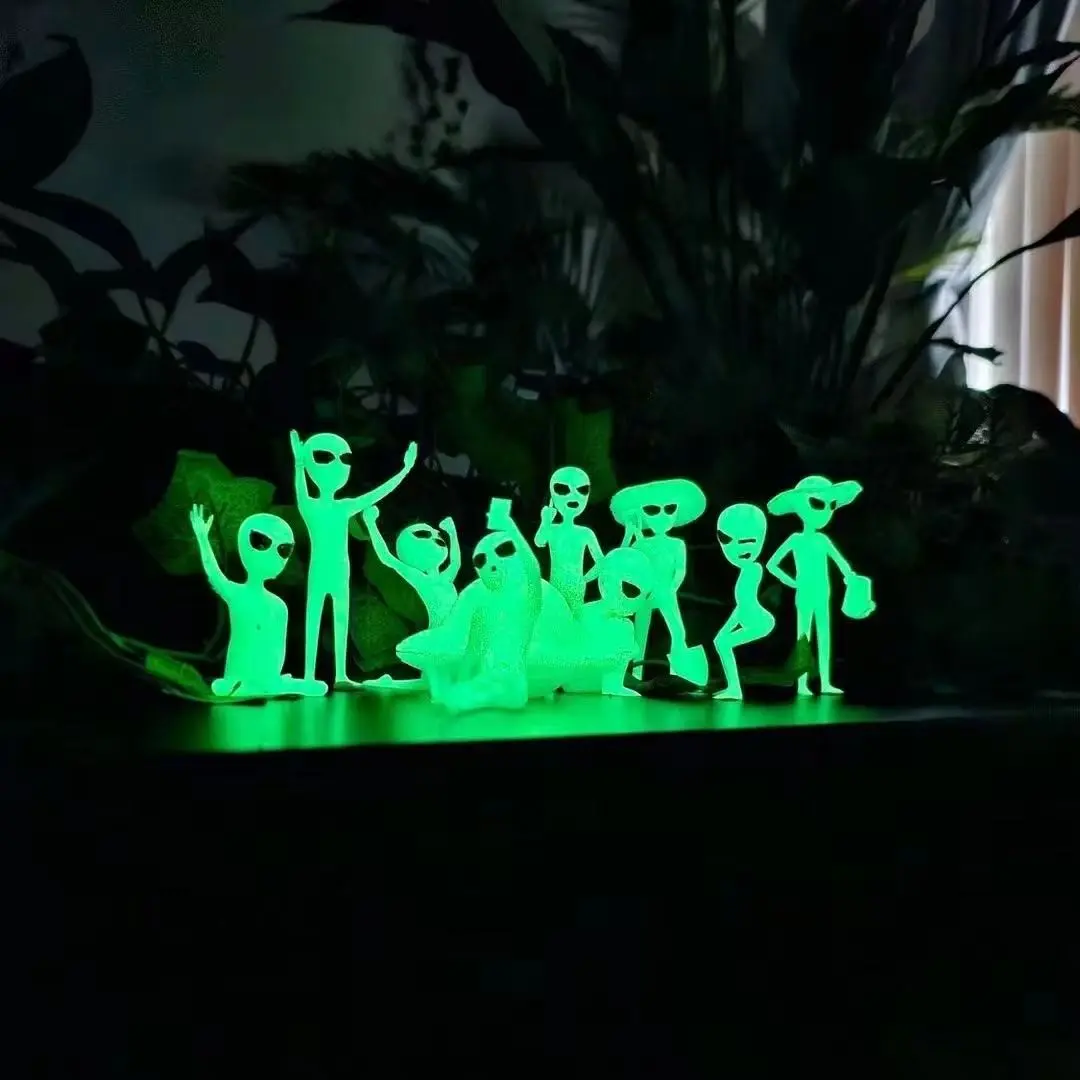 Creative Night Glow Alien Set Resin Home Decor, Indoor Outdoor Plant Garden Courtyard Decoration, 1 Box Pack, Unique Gift Idea