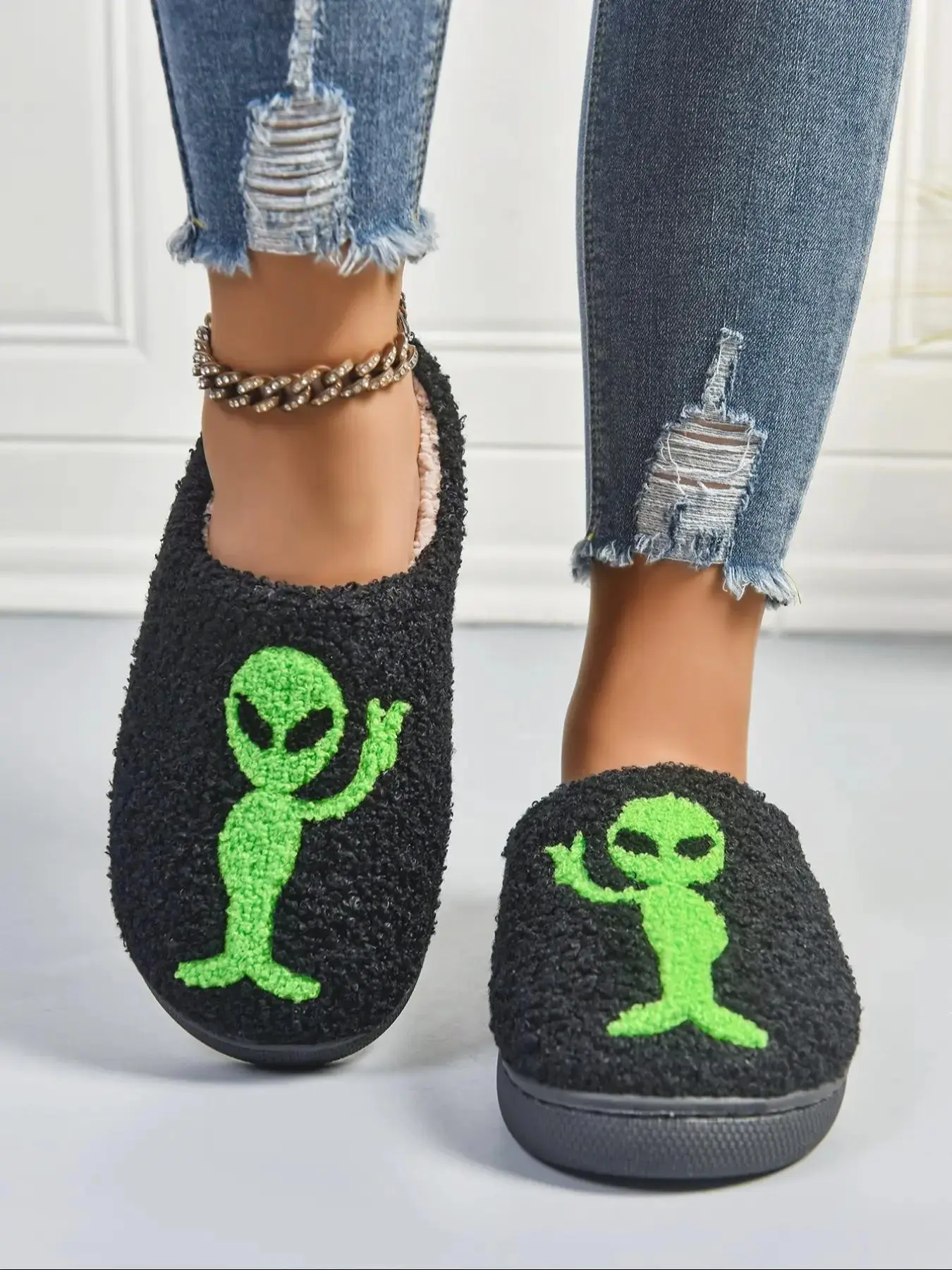 Women's Halloween Embroidered Cotton Slippers, Fall Winter Indoor Home Slippers, Non-Slip Warm Textile Slippers, Casual Less Than Ankle Height