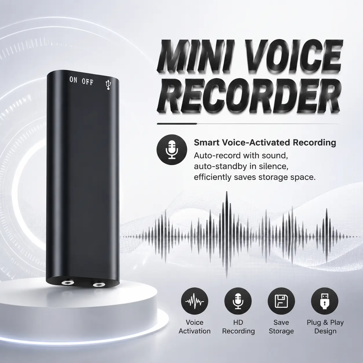 1‑Piece Digital Voice Recorder Device, 8GB Storage Recording Pen Unit, Ultra‑Thin Portable Audio Hardware, MP3 Playback Function, Battery Not Included
