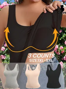 1/3/5 piece set of women's plus size vest | with chest cushion and no bra straps | Basic style | Minimalist style | No trace gathering to cover flesh and show off weight | Daily interior/summer exterior wear