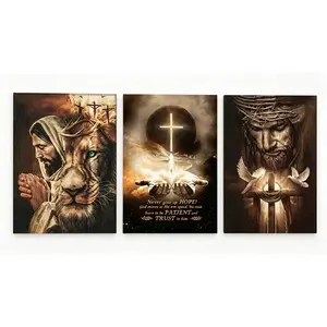 3-Count Wood-Framed Canvas Religious Wall Art, Ready-to-Hang Salvation & God Series Cross Print, Waterproof Bible Decor for Home bedroom wall decor