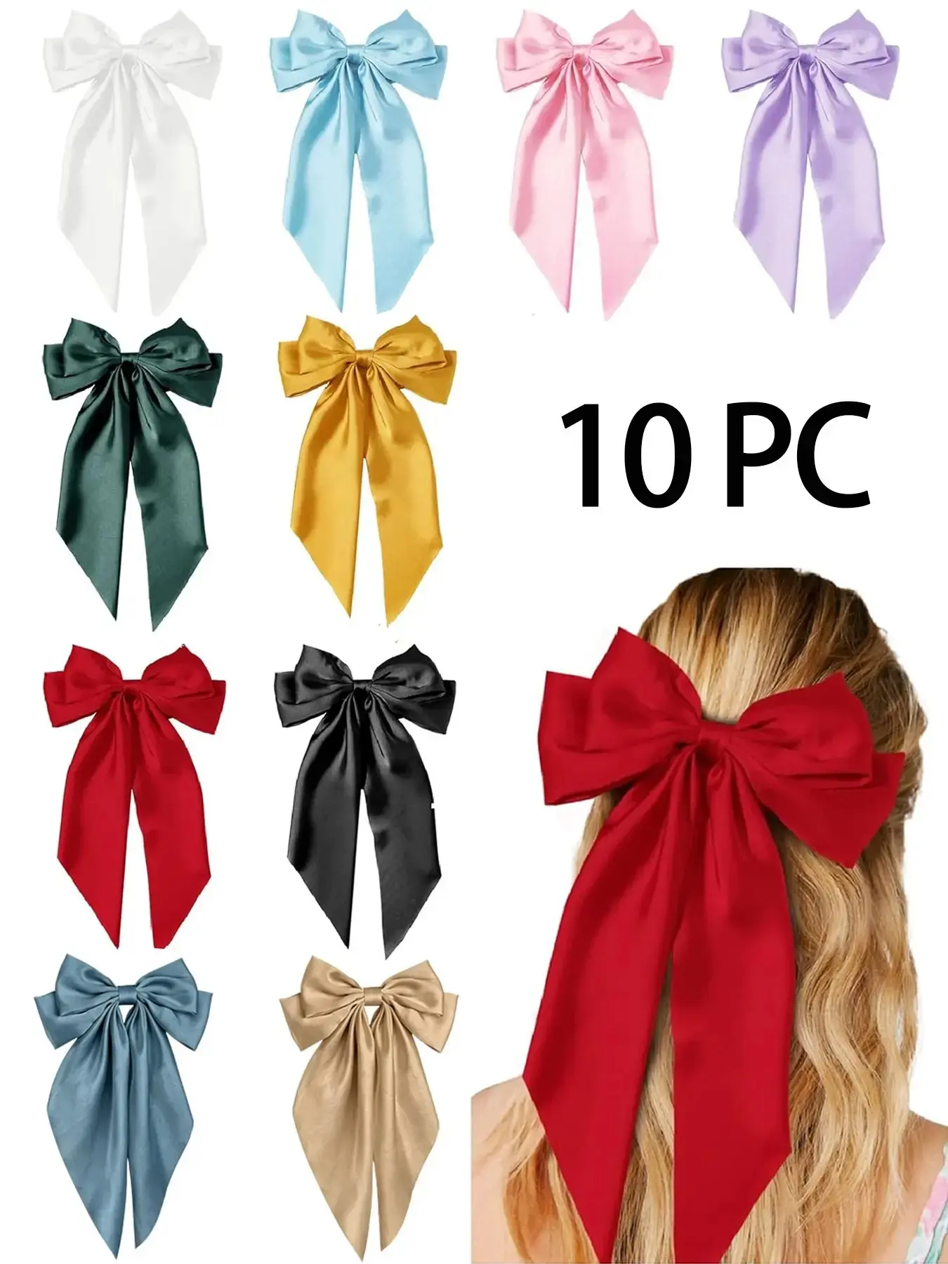 10 Pcs Hair Bows for Women Girls, Vintage Hair Ribbon Bow Clips with Long Tails, Perfect Mothers Day Gifts, Elegant Hair Accessories