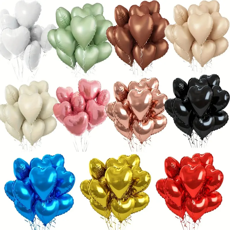 10pcs 18inch Heart-shaped Aluminum Foil Balloons Suitable for Valentine's Day, Wedding, Anniversary Party Decoration Aluminum Foil Heart-shaped Balloons