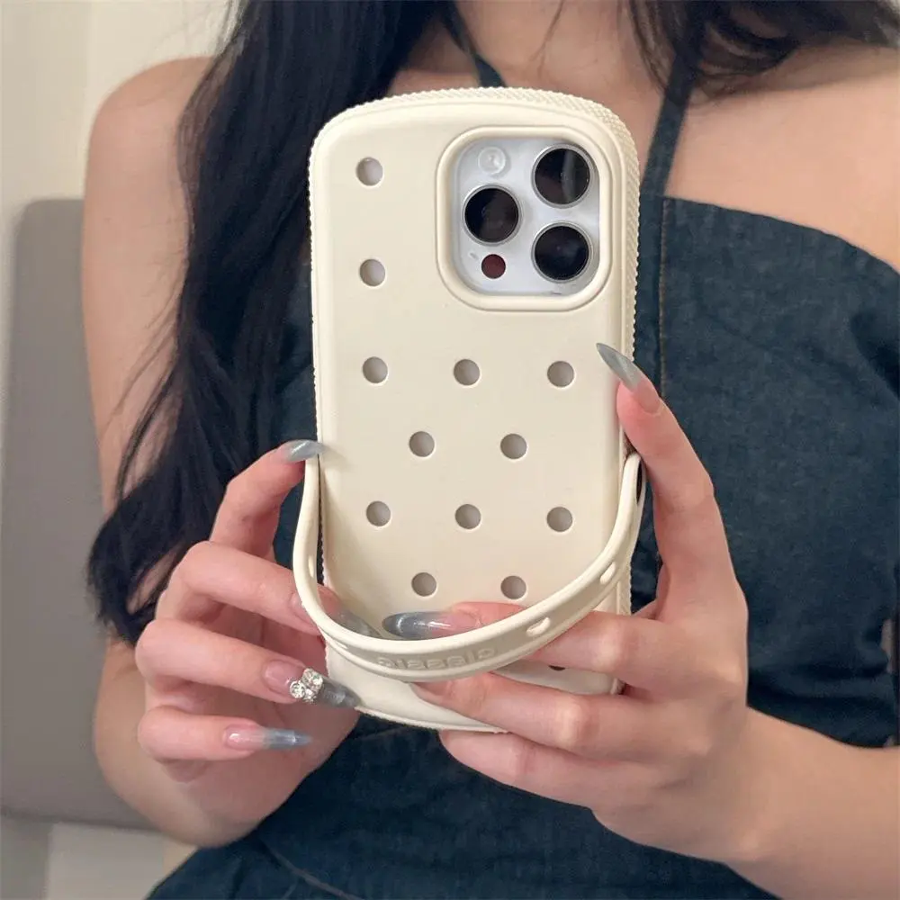 Chemical-Free Non-Slip Silicone Phone Case with Wrist Strap Holder & Crocs Charms DIY Compatibility, Solid Color Matte Cover for iPhone 17 16 15 14 13 12 11 Pro Max Plus