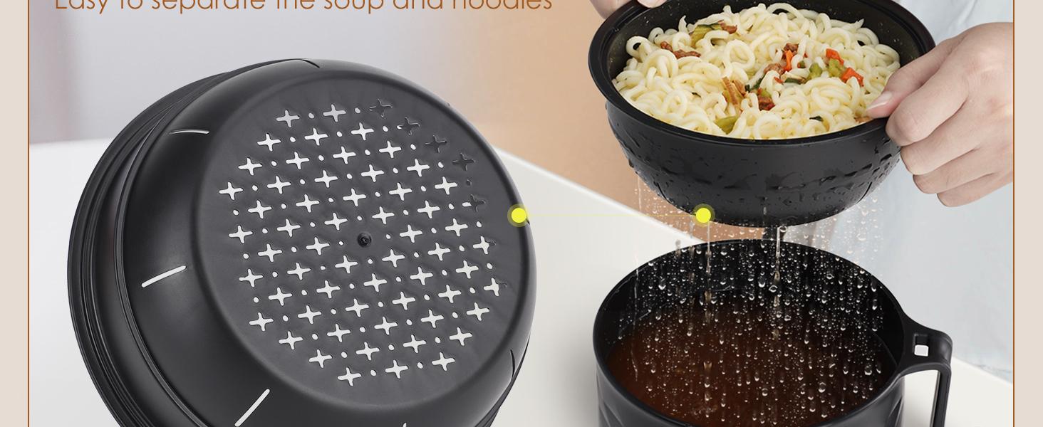 Ramen Bowl Set, Ramen Cooker 33 oz, Ramen Bowls with Chopsticks and Spoon, Microwave Pasta Cooker, College Dorm Essentials for Girls Guys (Black)