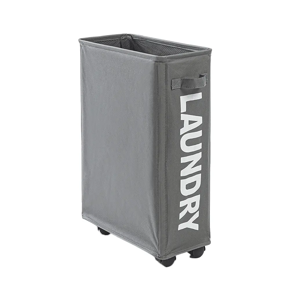 45L Foldable Laundry Basket with Wheels, Portable Narrow Storage Bin for Small Rooms, Bathroom Dirty Clothes Organizer, Gym Yoga Mat Holder, Laundry Hamper, Wheeled Laundry Basket