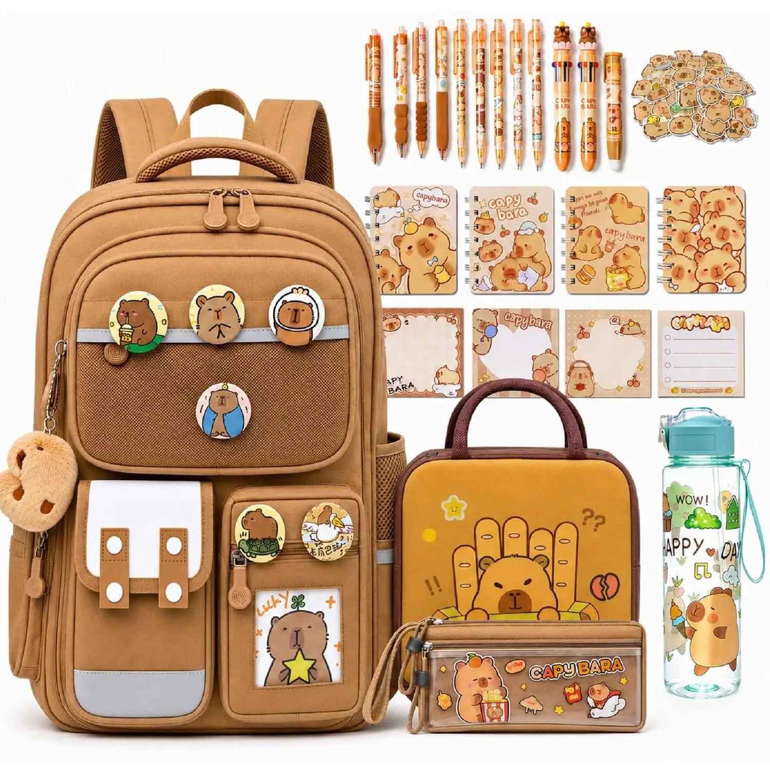 32 count Cute Backpack for School Girls, Kawaii  Schools Supplies with Bookbag Lunch Bag Pencil Case Water Bottle Notebook Pens  Stickers,  to School Supplies for Elementary Students