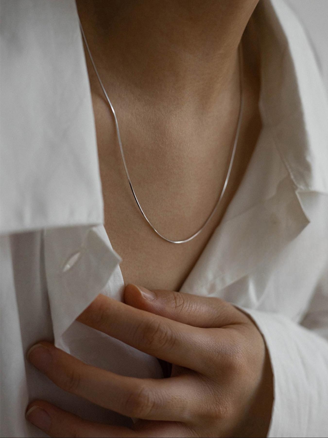 S925 Sterling Silver Simple Box Chain Design Necklace, Snake bone chain, Fashion Jewelry for Party, Daily Clothing Decor, Trendy All-match & Exquisite Jewelry for Birthday Gift