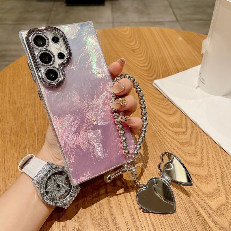 Compitable with S25 Ultra/S24 Plus/S23 Ultra/S24/S24 Ultra lens holder tin foil phone case electroplated lens frame makeup mirror HN3