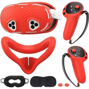 Cover Set Compatible with /Oculus  3s Accessories, VR   Cover, VR Shell Cover, Controller Grip Case,Camera Lens Protector Set (Red)