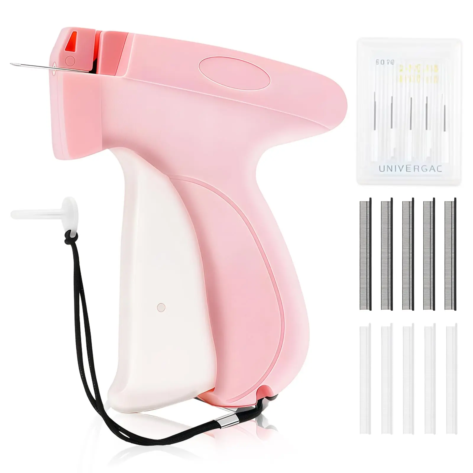 2026 New Stitchy Gun for Clothing, Quick Clothing Fixer, Mini Quick Repair Garment Sewing Machine with 5 Needles, 500 Black & 500 White 4.5mm Mini Fasteners Pink