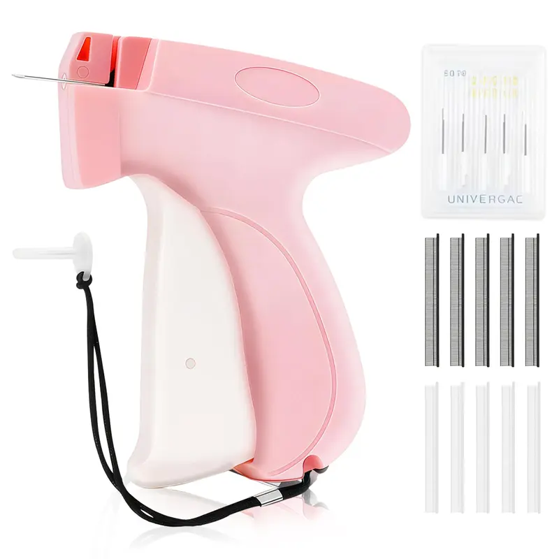 2026 New Stitchy Gun for Clothing, Quick Clothing Fixer, Mini Quick Repair Garment Sewing Machine with 5 Needles, 500 Black & 500 White 4.5mm Mini Fasteners Pink
