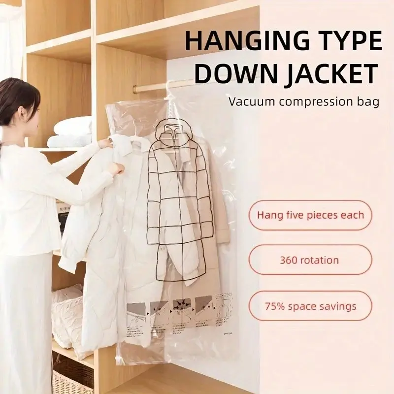 Large Hanging Vacuum Compression Storage Bag, Thickened Organizer, Extended Design, No Power Needed, Clothes Protection, Space Saving