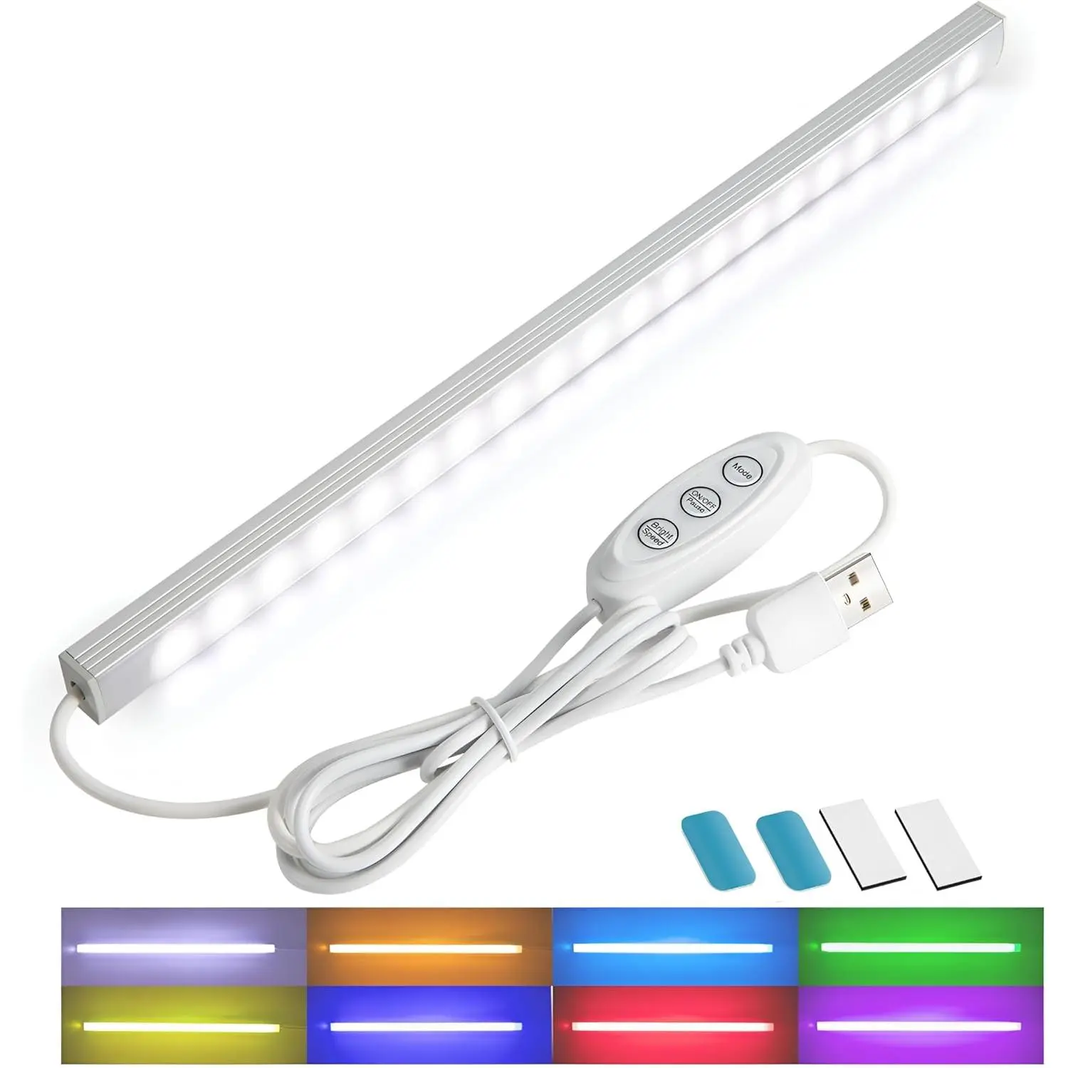 RGB Light Bar with Color Memory & Dimmable Brightness for Monitor/Desk, Under Cabinet Lights with 8 Colors & Dynamic Modes, Magnetic Installation for Kitchen, Room, Shelf, USB Powered
