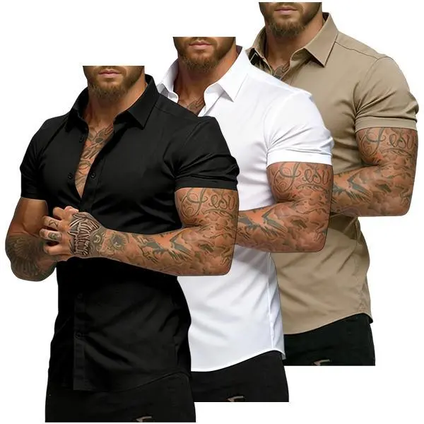 Men's Short-Sleeve Shirt -Lightweight summer shirt with single-button flap design, minimalist style, suitable for business casual and everyday outings | Durable, easy to care for, classic collar, office wear, modern style, easy-care fabric, summer edition