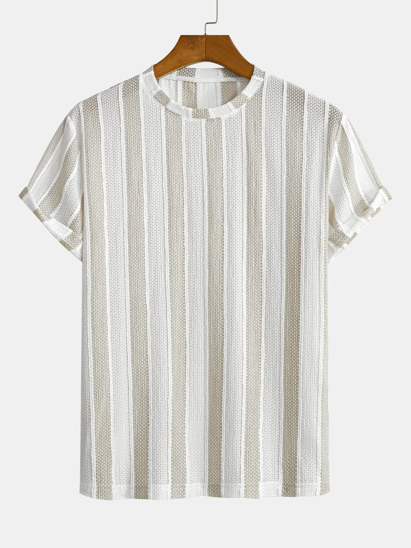 Men's Striped Textured Knit T-Shirt, Short Sleeve Casual Summer Top, Crew Neck Basic Tee for Men, Comfortable and Stylish