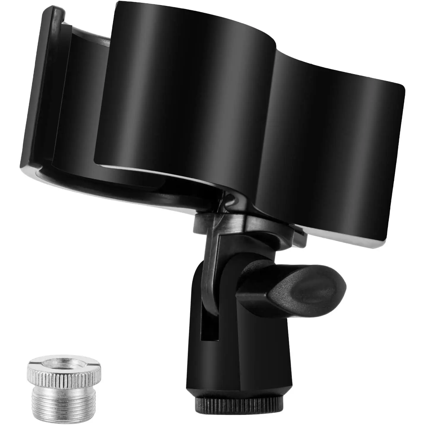 Large Microphone Clip for Mics with Outer Diameter 1.26" to 2.3" | Adjustable Mic Holder,  ABS, Inside sponge to protect microphones, With 5/8" Male to 3/8" Female Screw Adapter