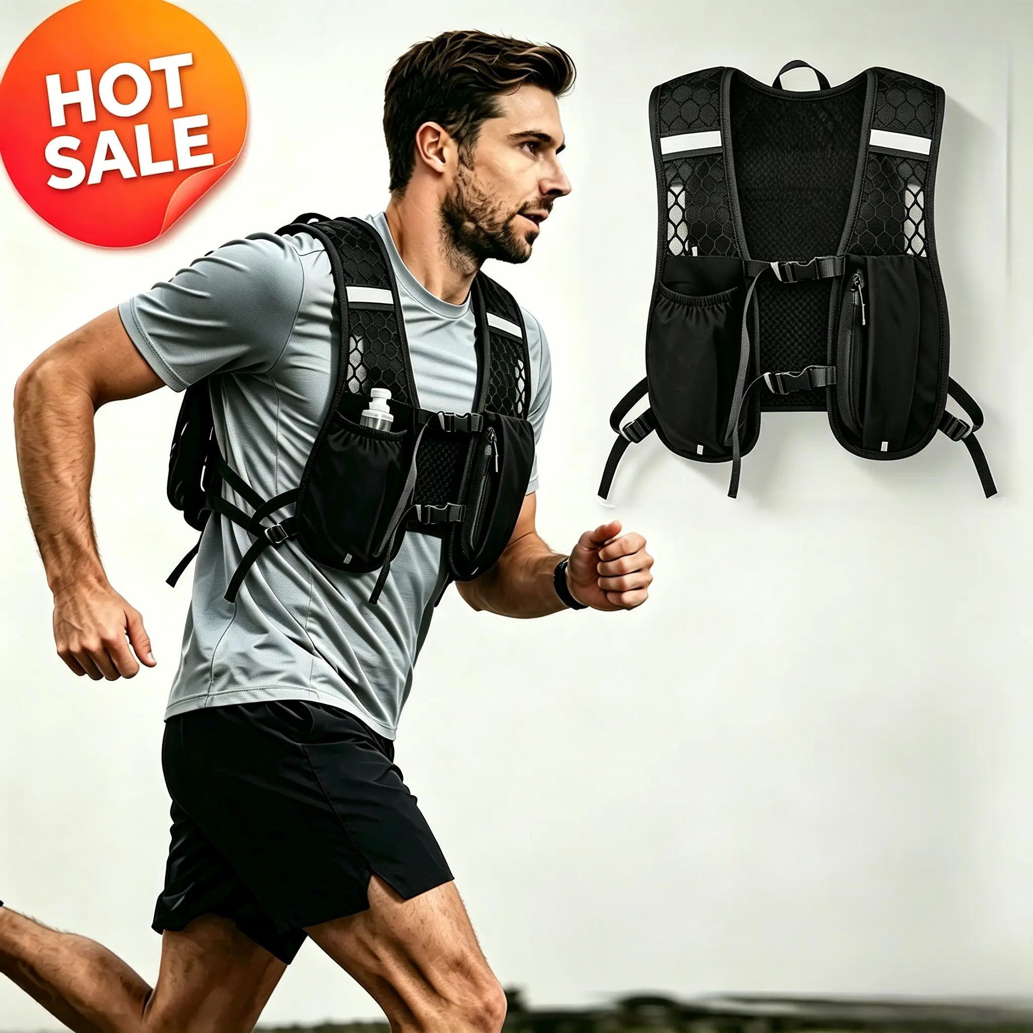 Unisex Trail Running Hiking Cycling Vest, Lightweight Backpack with Water Bottle Bag, Adjustable Straps, Reflective Design, Outdoor Active Sports Bag