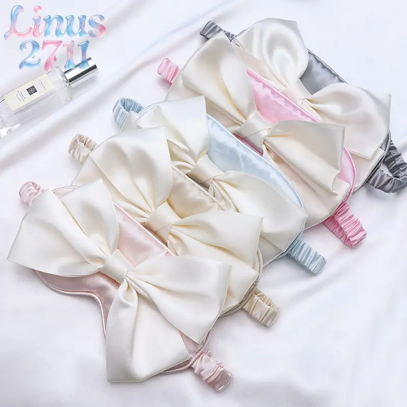 Big Bow Imitation Silk Sleep Eye Mask Full Light Block Soft Elastic Blindfold Portable Eye Cover Office Nap Travel Bedroom Sleeping Women Beauty Relax Gift