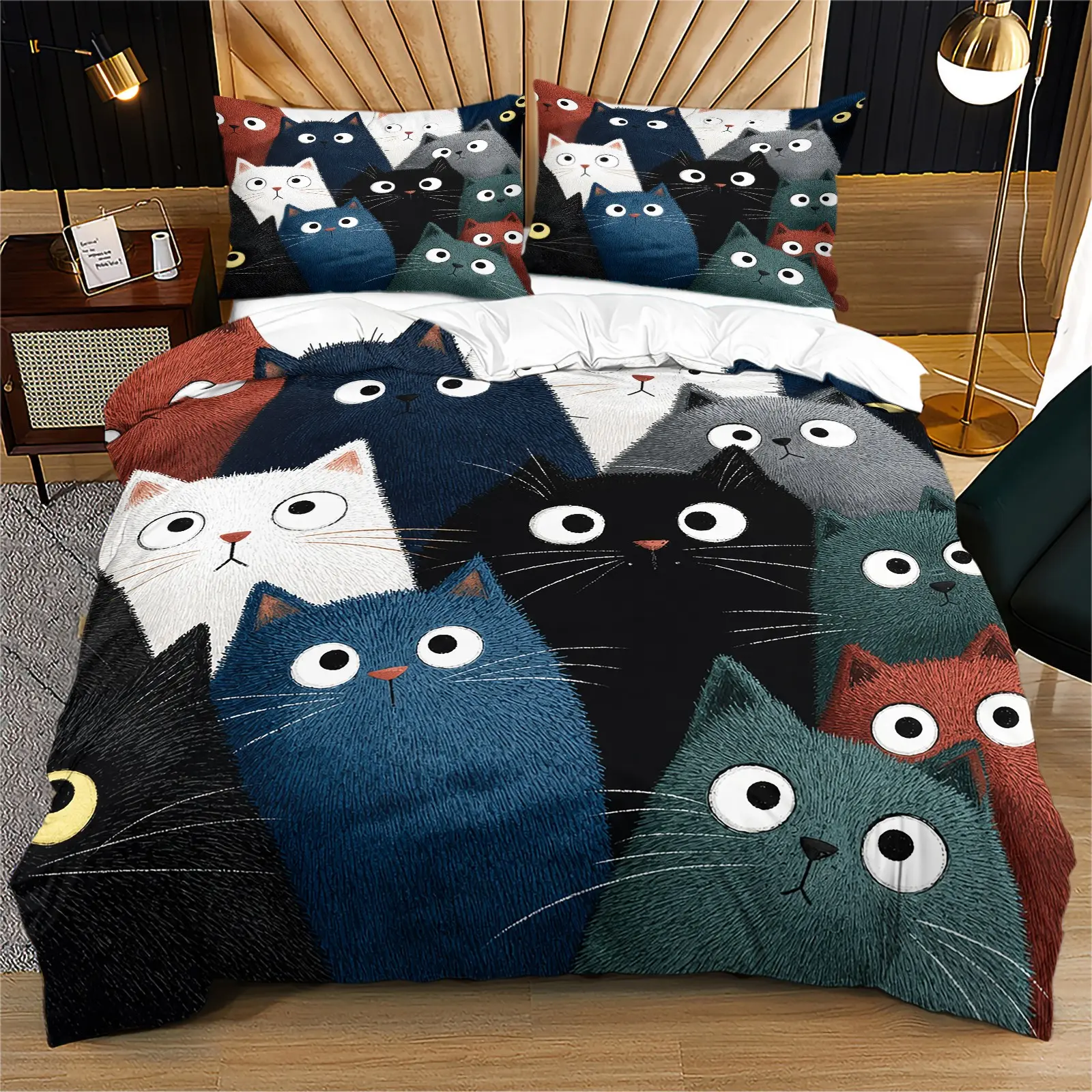 Cute Cat Pattern Duvet Cover Set, 2/3 Piece Decorative Soft Bedding Set (1 Duvet Cover and 1/2 Pillowcases), Cute Comforter Cover Set for Gift Bedroom Decoration