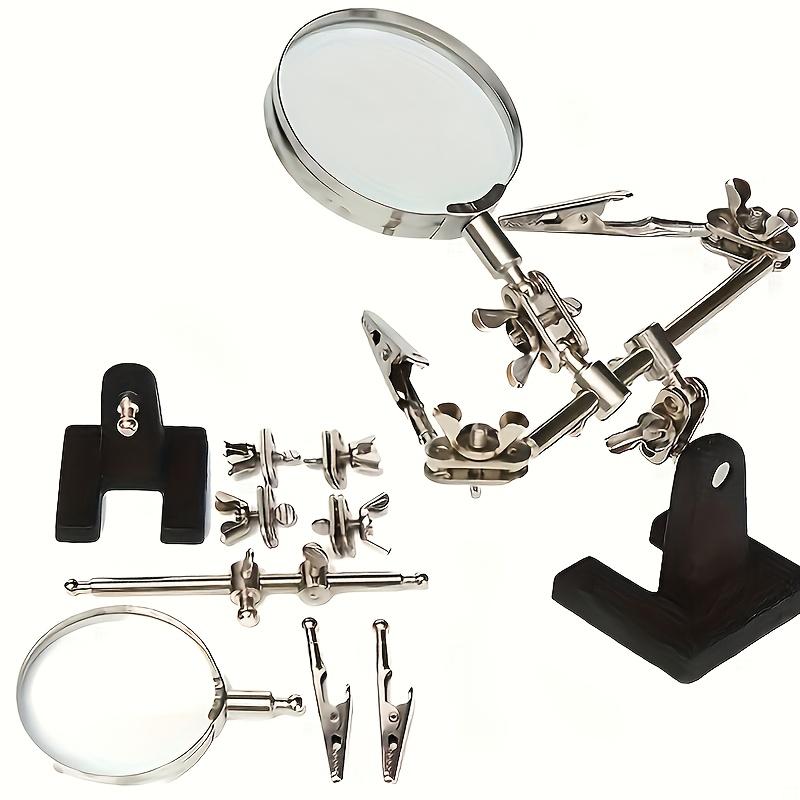 Professional Electronic Inspection And Repair Station Featuring a Built-In Lighted Magnifying Glass. Includes a Heavy-Duty Adjustable Folding Stand And Ergonomic Base, Powered by Low-Voltage Batteries. Ideal for Electronics Repair, Watchmaking