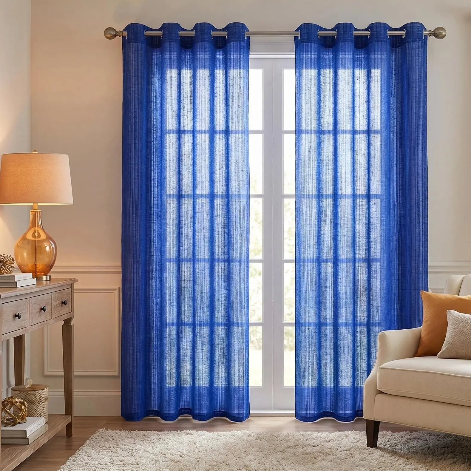 Bamboo Gauze Sheer Curtains 2 or 4 Panels Pack, Multi-Size Soft Solid Color Yarn Woven Semi Transparent Window Drapes, Classic Metal Grommet Top Light Filtering Privacy Treatment, Airy Vintage Decor for Bedroom Living Room Kitchen Apartment L12