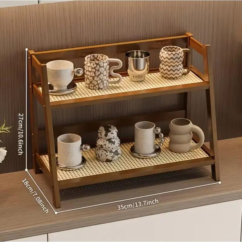Bamboo Double-Layer Storage Rack - 1-Piece Sturdy A-Frame, Space-Saving, Screw-Included, Easy-to-Assemble Home Organizer for Dormitories, Kitchen Countertops, Modern Simple Design