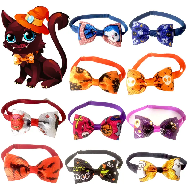 10pcs Handmade Adjustable Dog Bowties & Collars Set - Washable Spring Pet Accessories with Rubber Bands, Colorful Floral & Geometric Patterns for Small to Medium Dogs, Dog Grooming Supplies, Dog Accessories, Playful Design, Durable Fabric