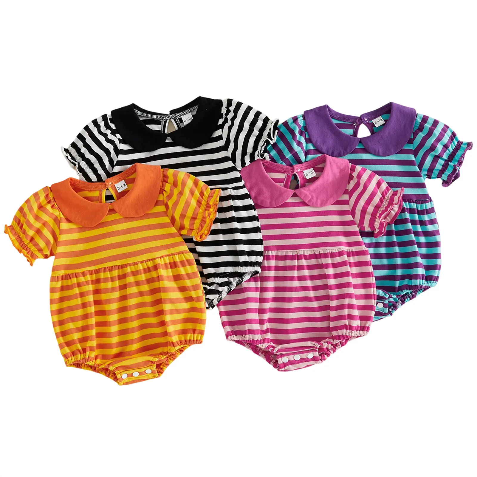 Infant Baby Girl Bubble Romper Summer Puff Short Sleeve Doll Collar Jumpsuit Fall 0-18 Months