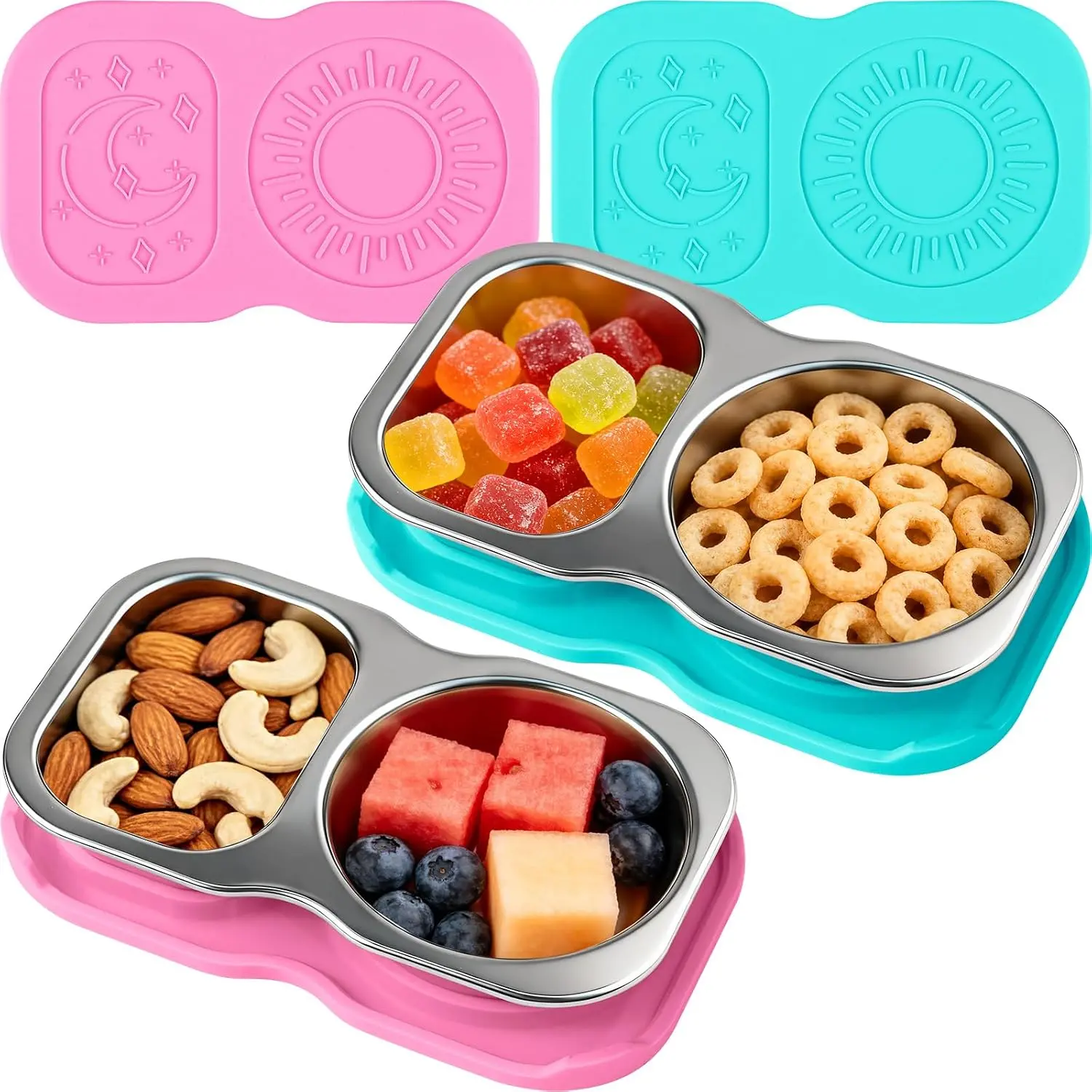 Stainless Steel Snack Containers 5.3 Oz, Small Snack Containers with Lid | 2 Compartment Metal Snack Box with  Lid for Nuts Fruit Salad Dressing Sauce Condiment Office Travel Camping