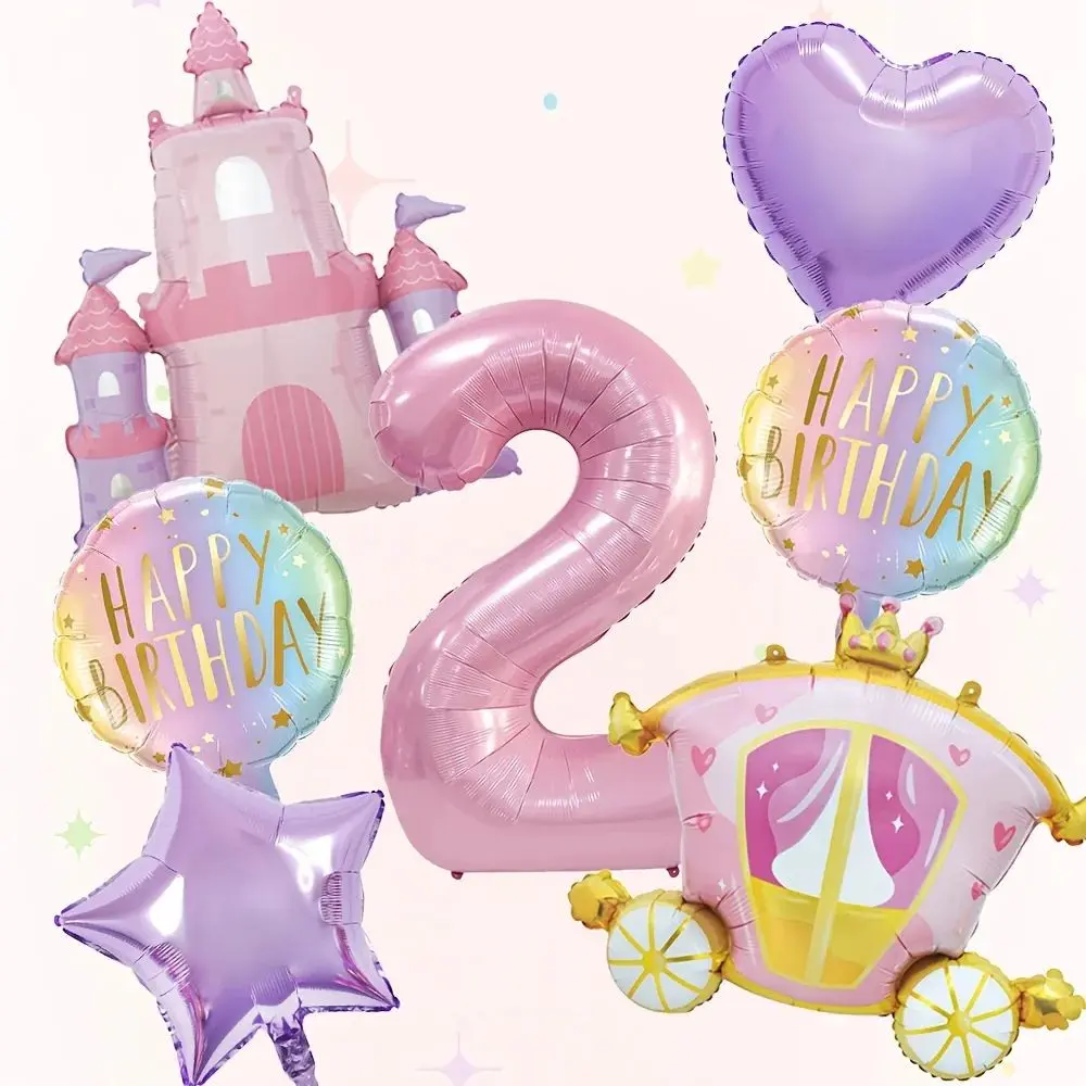 Princess Theme Castle Car Aluminum Foil Balloons, Number Balloons, Kids Party Girl Birthday Baby Shower Balloon Supplies