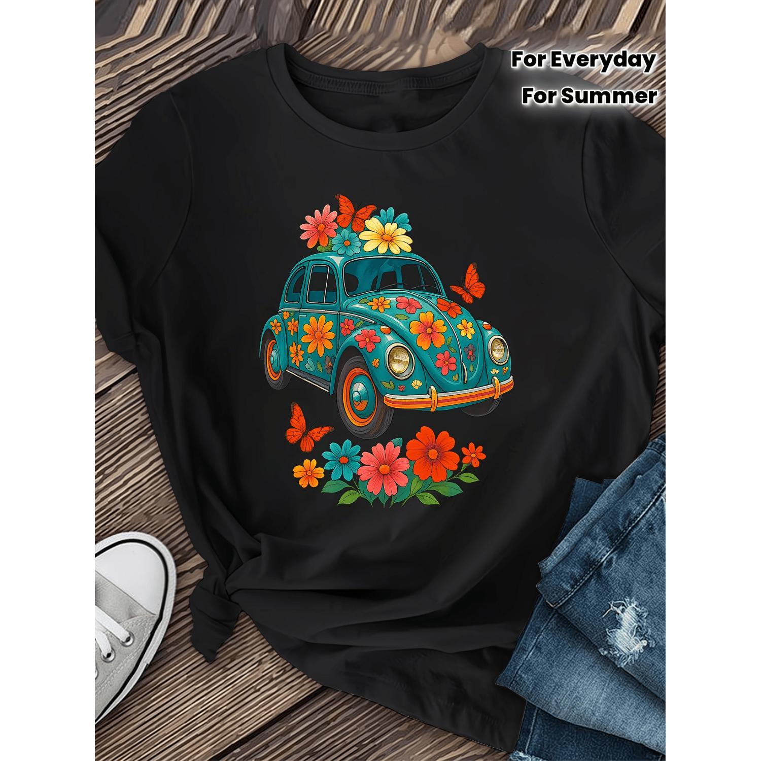 Vintage Women's Turquoise Floral Short Sleeve T-Shirt Comfortable Breathable Casual Blouse Perfect for Daily and Party Wear Vintage Women's Turquoise Floral Short Sleeve T-Shirt Comfortable Breathable Casual Blouse Perfect for Daily and Party Wear