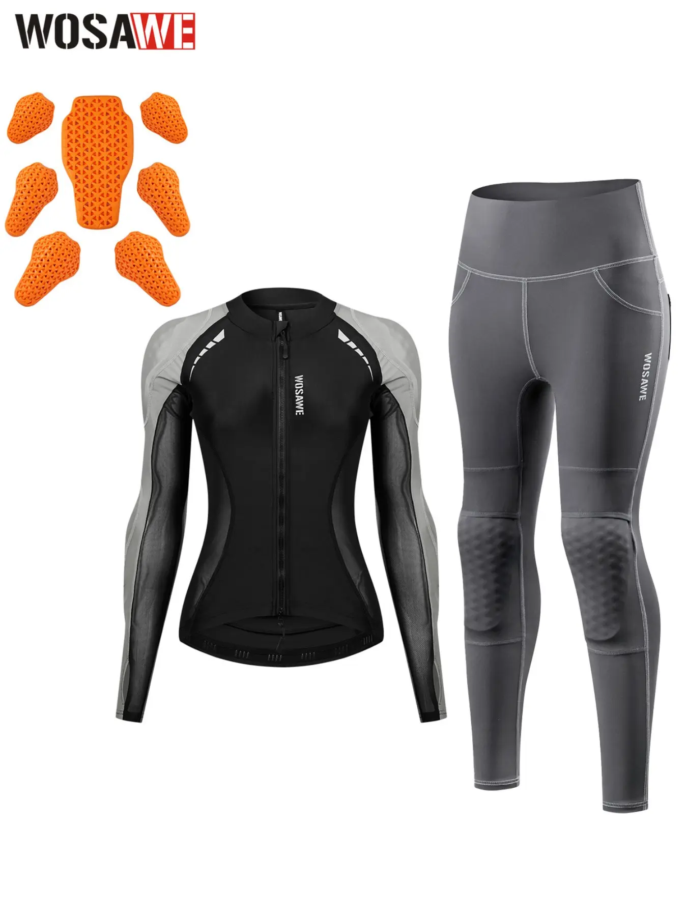 WOSAWE Women Motorcycle Riding Jacket High Waist Stretch Riding Pants Breathable Quick Dry Elastic Reflective Motorbike Outfit