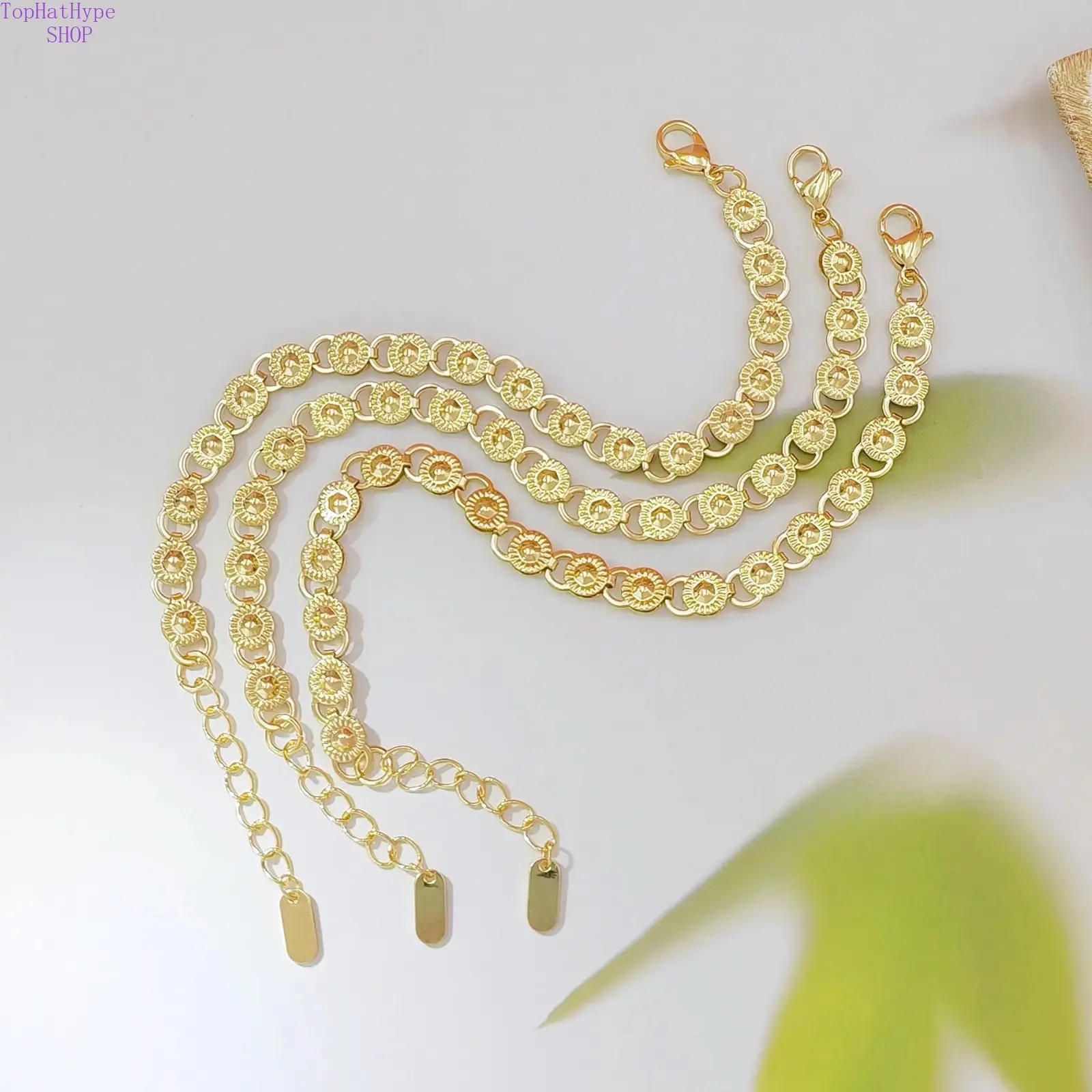 14K Gold Plated Textured Coin Link Bracelet for Women, Dainty Embossed Circle Chain Bracelet, Adjustable Stackable Waterproof Minimalist Gold Bracelet, Fashion Elastic Stretch Bracelet, Bracelet For Wealth, Abundance & Prosperity, Jewelry Gift for Her