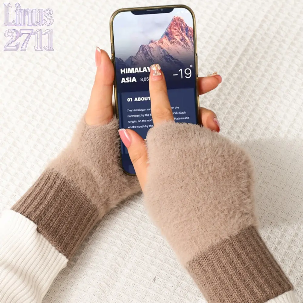 4pcs Solid Long Fluffy Half Finger Knit Gloves Women Elastic Windproof Writing Touch Screen Thermal Winter Mittens