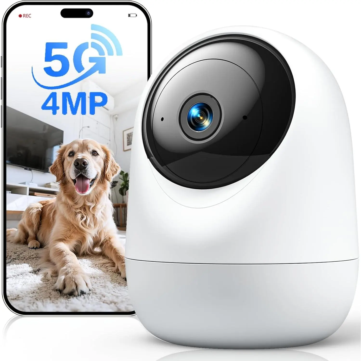 4MP Indoor Security Camera 360° Pan Tilt 5G/2.4G WiFi 6 Plug-in Pet Camera with Speaker for Dog/Cat Baby Monitor with Phone App Motion Tracking 2-Way Talk Cloud & SD Card Storage