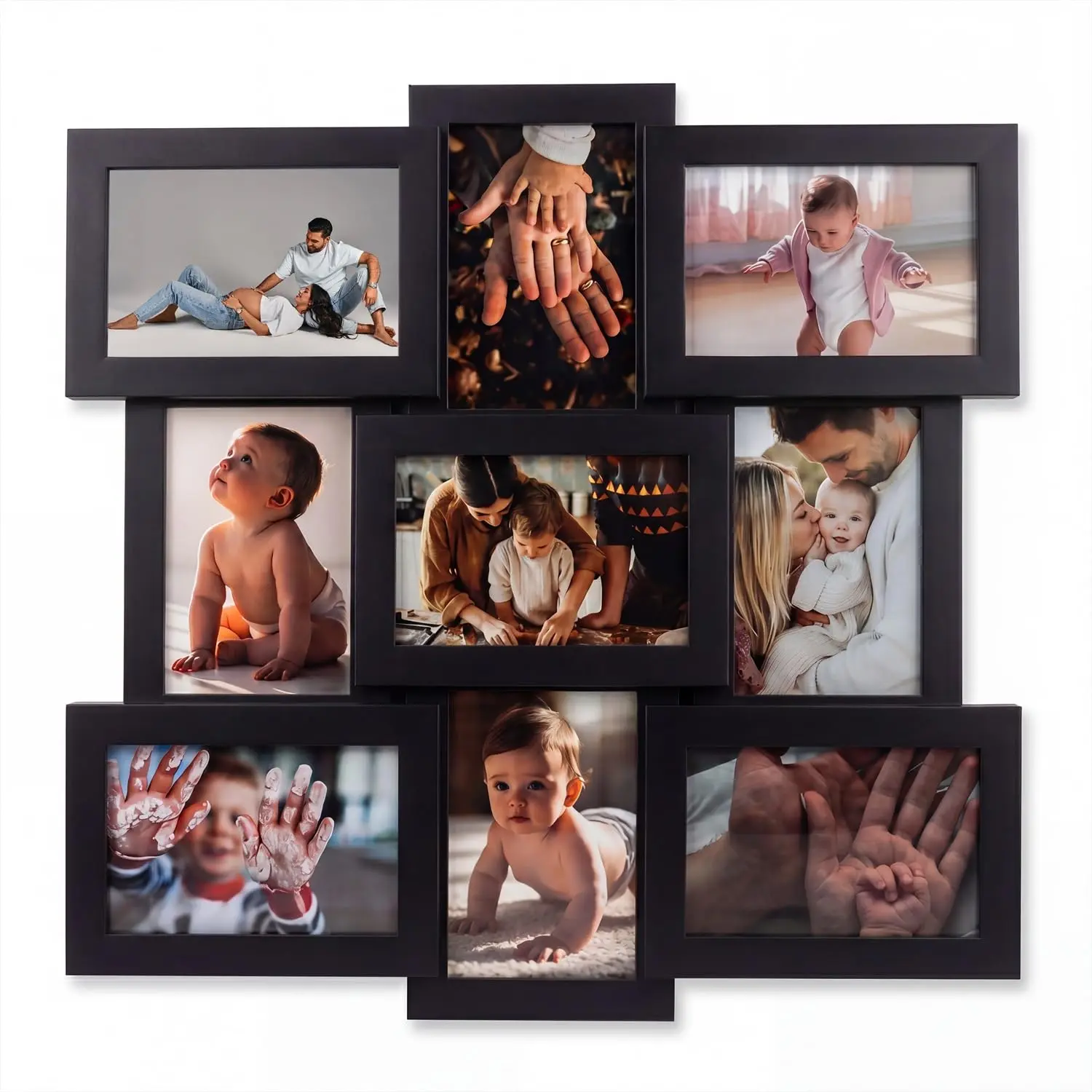 9 Opening Collage Picture Frame for 4x6 Photos, Brown Wall Frame for Horizontal & Vertical Hanging, Modern Gallery Wall Decor for Home