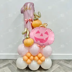 Shimmering Number and Pumpkin Balloon Set, Perfect for Girl's First Birthday, Baby Shower, Halloween Party Decorations