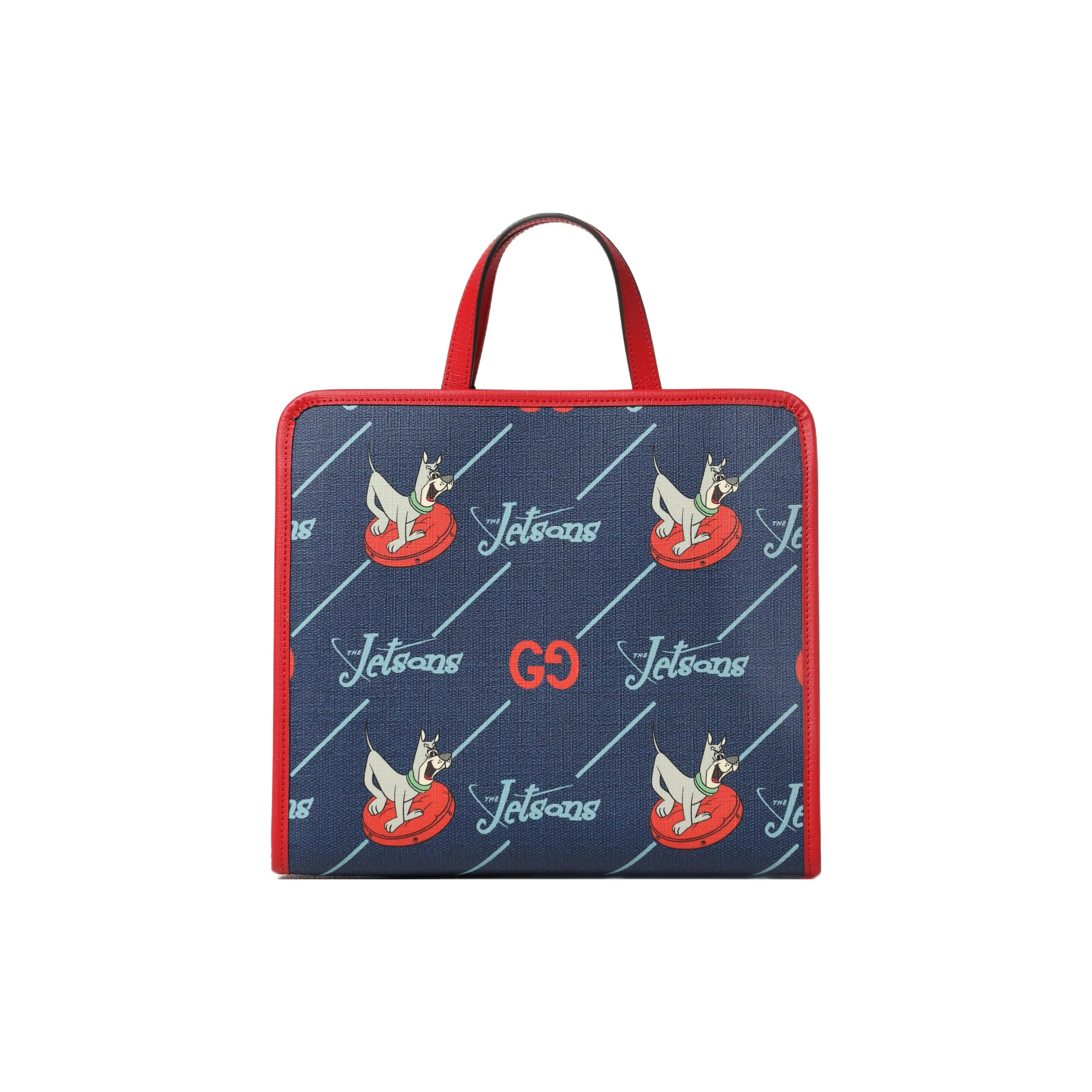 Gucci Double G Jason Family Print Magnetic Snap Tote Bag for Kids in Blue and Yellow