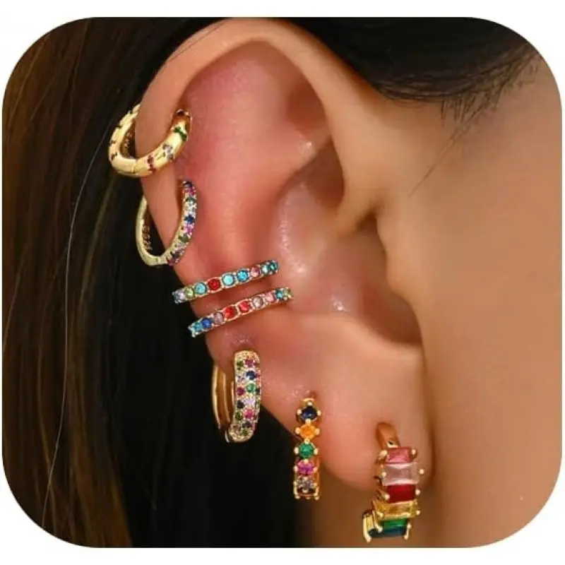 Hoop Earrings Set for Women, 7pcs Golden Tone Plated Multiple Piercing Earrings for Daily Party Travel Birthday Gift for Friend