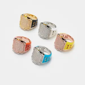 [ICE HUE] 18K Gold Vacuum Plated Copper Ring with 5A+ Sri Lanka Zircon & RM Watch Design, Micro Miami Italy Mexico Inspired Luxury Costume Jewelry for Women, Men's Accessories, Accessories Adults, 2 Usage Scenarios (Daily Wear, Gift Idea), Classic Style,s