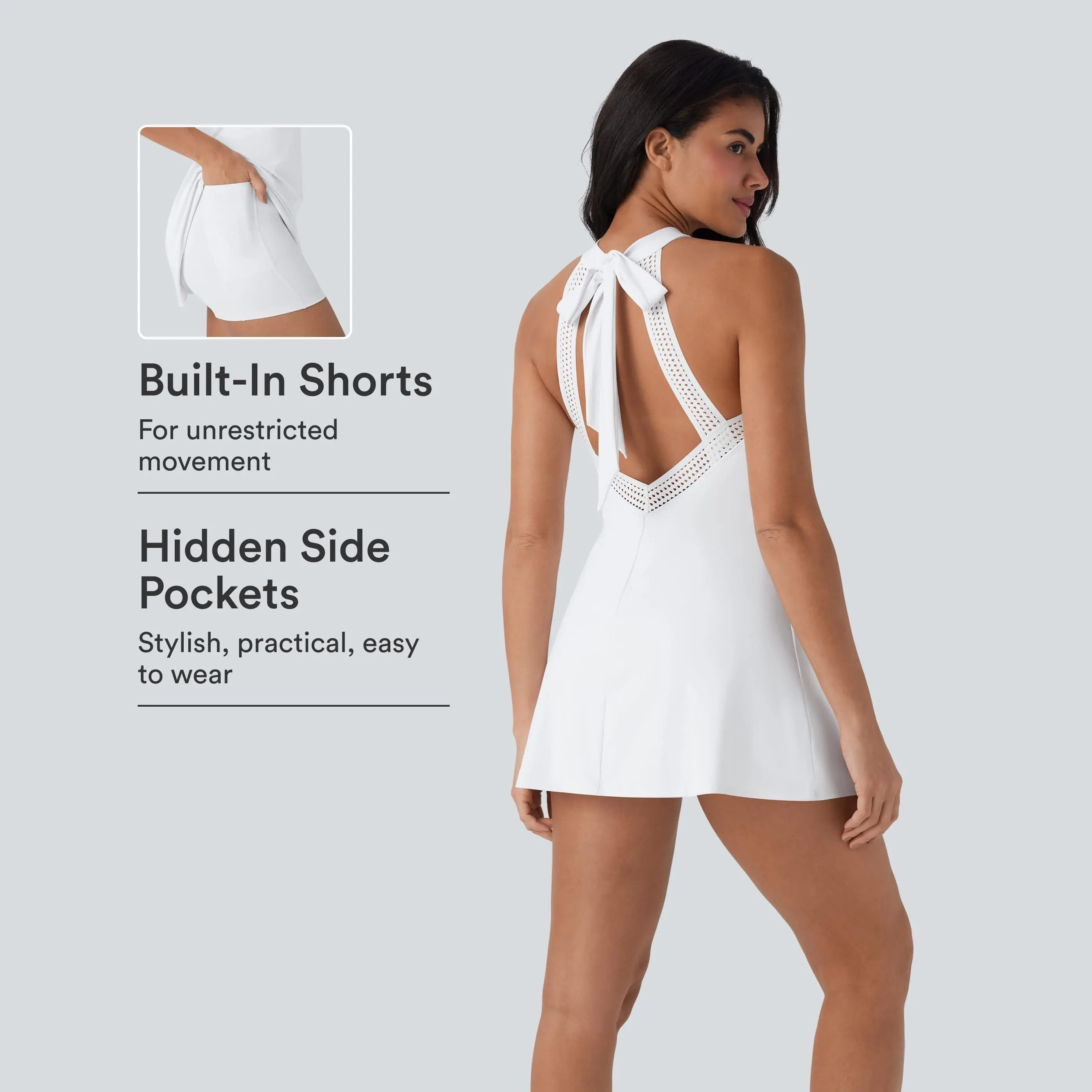 Halara Softlyzero Airy Backless Tie Back 2-in-1 InstantCool Mini Yoga Active Dress with Side Pocket-UPF50+