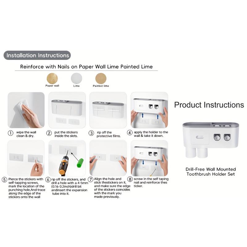 [Wall Mounted Toothbrush Holder] 2 Toothpaste Dispensers + 6 Toothbrush Slots Wall Mounted Toothbrush Holder | 3 Magnetic Cups, 1 Cosmetic Drawer Organizer And 1 Large Storage Tray
