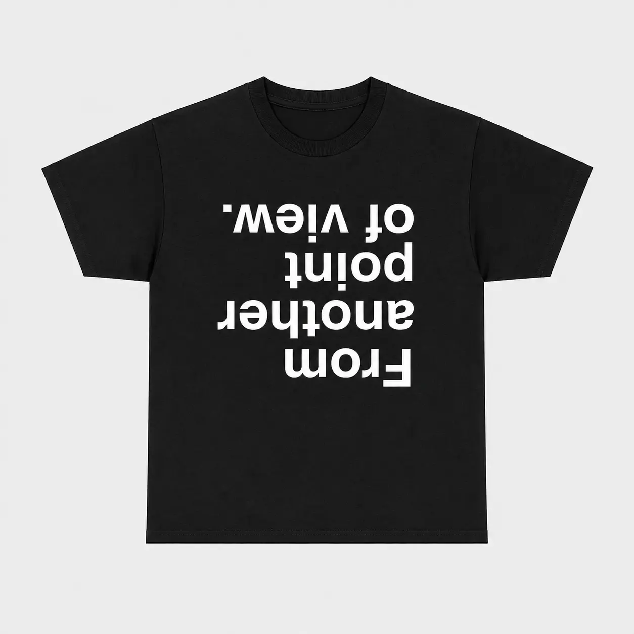 Women's Oversized 100% Cotton Short-Sleeve Round Neck Sports Top - Minimalist Reverse Print Graphic Tee, Casual Aesthetic Streetwear, Unisex "From Another Point of View" Design
