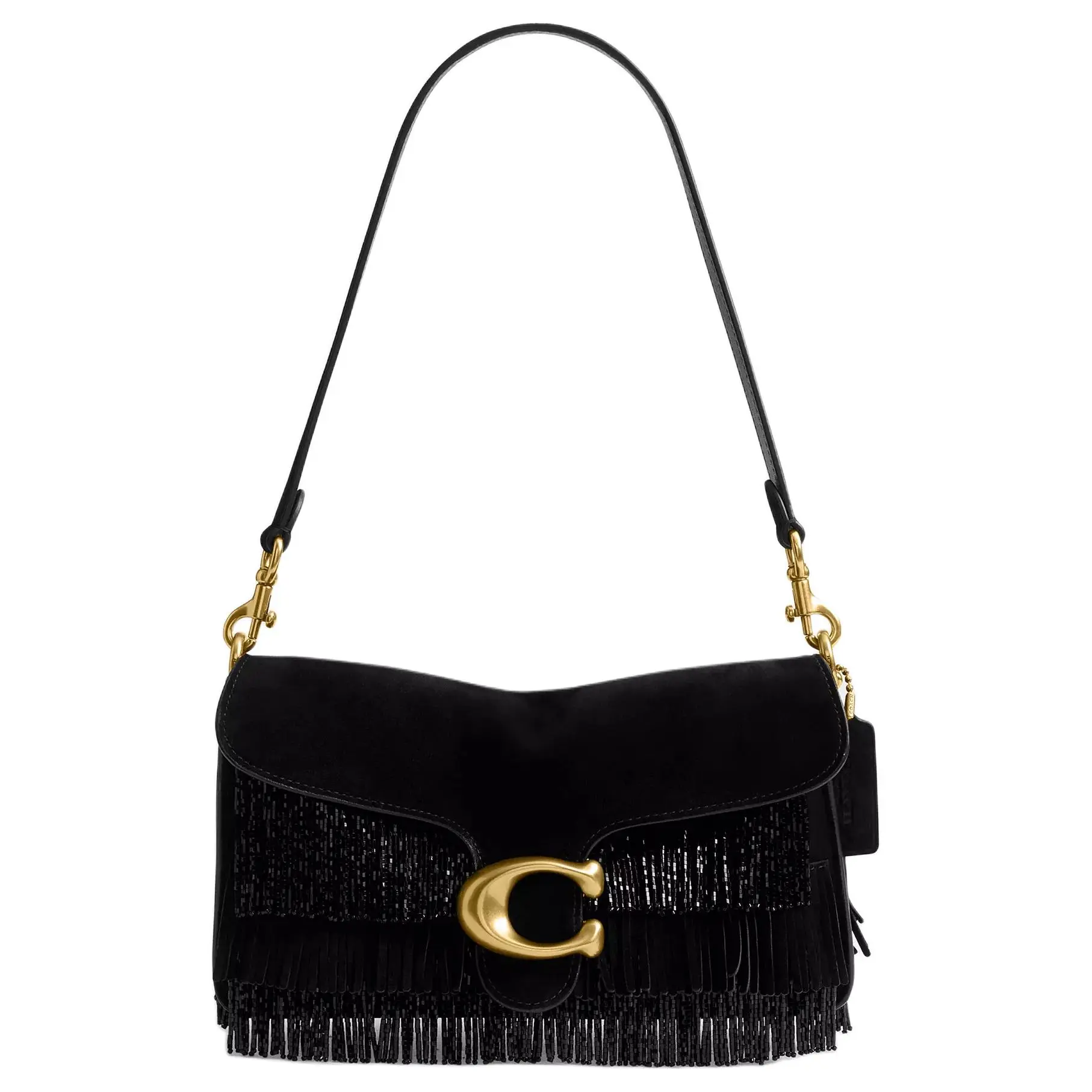 COACH Tabby 26 Crystal Beaded Tassel Suede and Leather Shoulder Bag for Women, Medium Size, Black