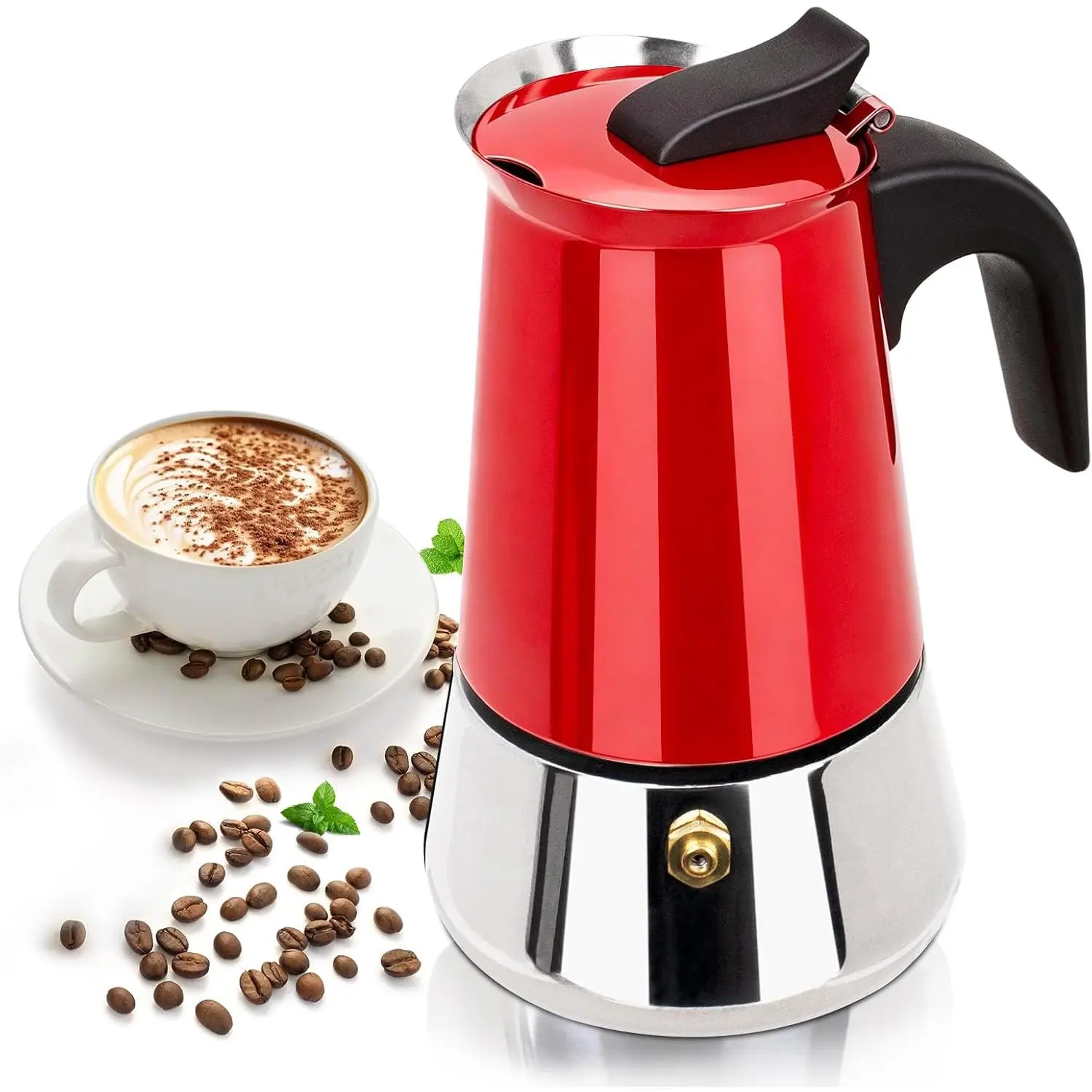 2 Cup 100ml Moka Pot Stainless Steel Espresso Coffee Maker Stovetop Coffeemaker Italian Classic Style Brewing Greca Cafe Mocha Machine for Cafeteras Lover Camping Travel and  Use 3.3oz